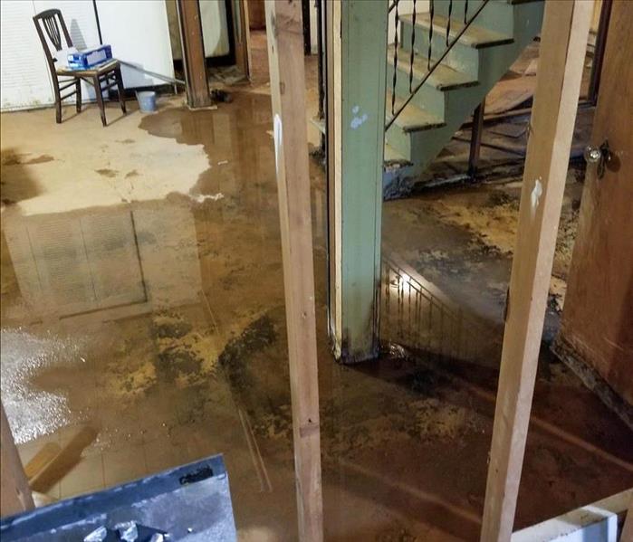 basement flooded with flood cuts and standing water