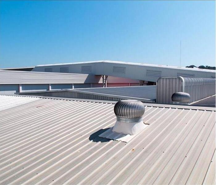 Architectural detail of metal roofing on commercial construction